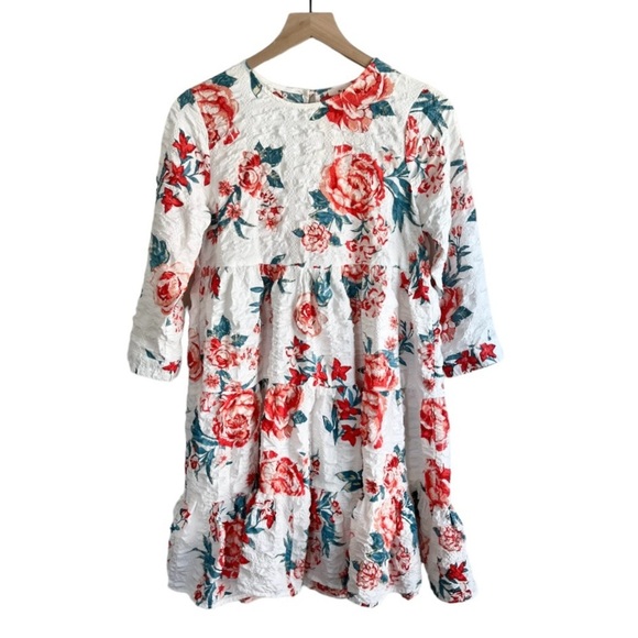 NWT Francesca's Carra Floral Babydoll Mini‎ Dress White Pink Red Blue Size Small - Picture 4 of 14